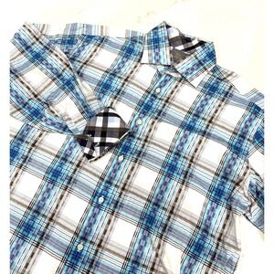 Thomas Dean Flip Cuff Button‎ Up Shirt Mens Large Plaid Preppy Office Casual